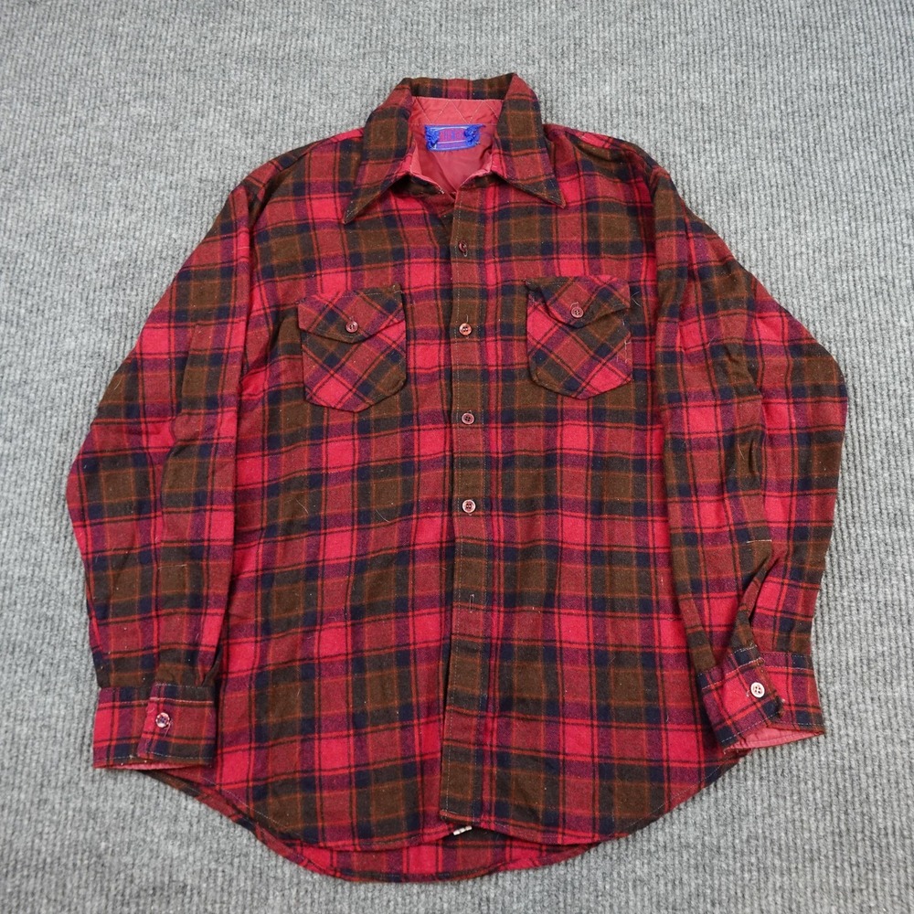 Vintage Ponderosa Shirt Mens Large Red Plaid Wool Quilted Lined Korea Outdoor
